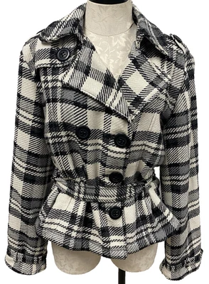 Maurices Wool Blend Plaid Coat Belted Hip Length Black White New Women's XL - Image 1 of 4