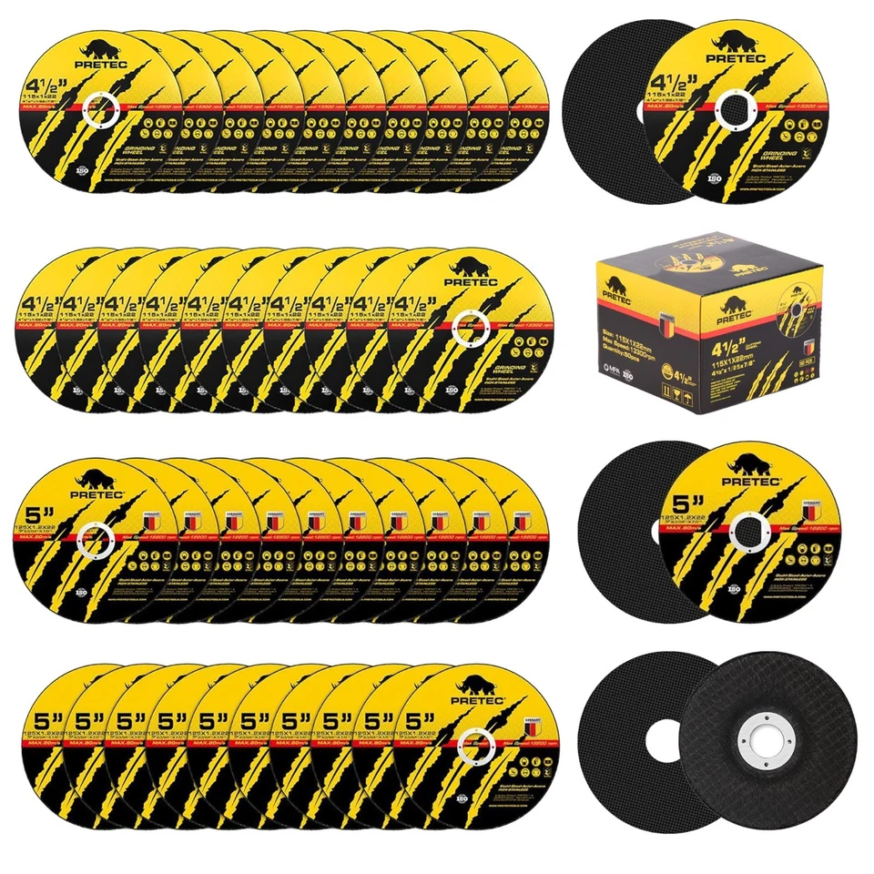 PRETEC 27/55 PCS 4.5" & 5" Ultra Thin Cut Off Wheels Metal Stainless Steel Grinder Disc