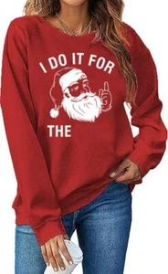 Christmas Sweatshirts for Women Merry Xmas Santa Snowman Shirts Cute Large Red - Picture 1 of 1