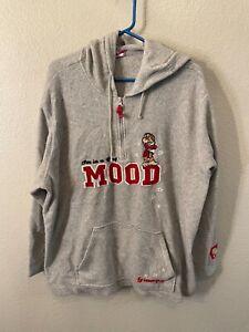 Disney Sweatshirt Gray Hoodie 1/4 Zip In A Bad Mood Grumpy Check Measurements
