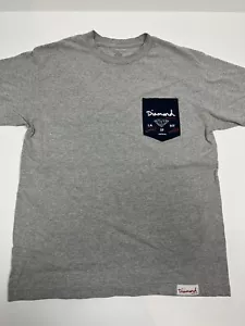 Diamond Sz Medium Mens Grey T-Shirt Shirt with Contrast Patch Pocket Logo Y2K - Picture 1 of 7