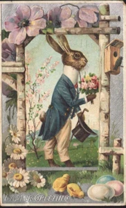 1911 EASTER Anthropomorphic Gentleman Rabbit w/ Top Hat embossed postcard - Picture 1 of 2