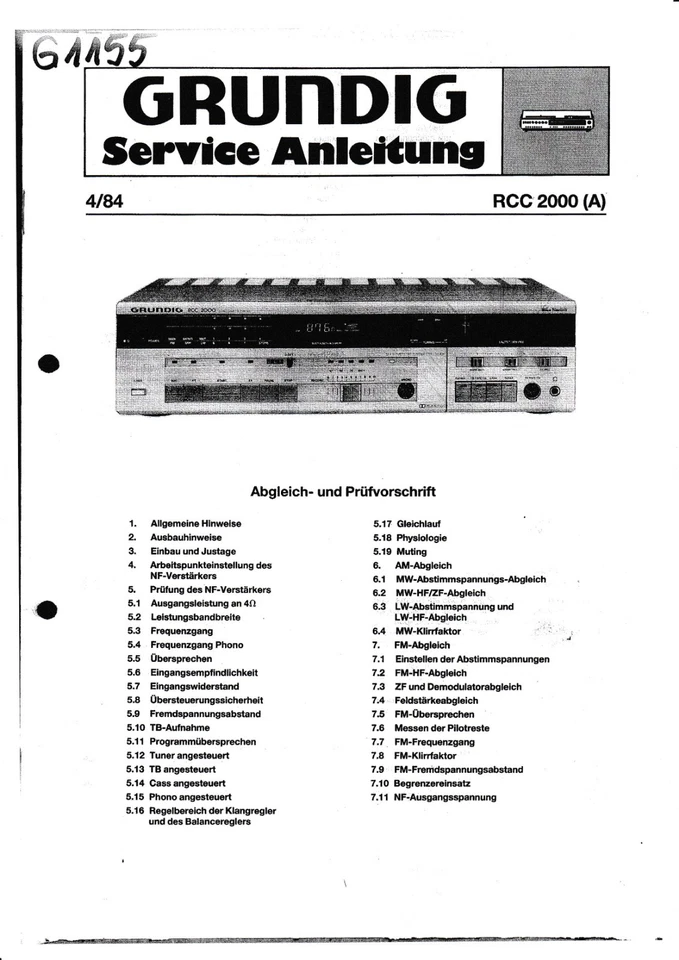 Diagrama de circuito de servicio para Grundig Rcc 2000 Foto 1 de 1