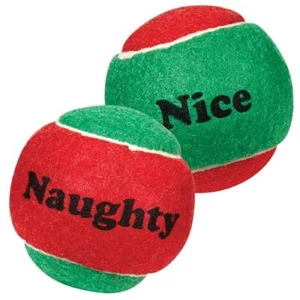 Dog Toy Naughty Nice Holiday Themed Tennis Balls Red Green 2.5" Choose Quantity  - Picture 1 of 11