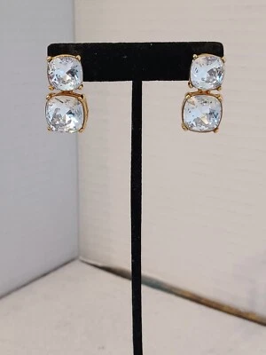 Brincos Kenneth Jay Lane folheados a ouro com clipe duplo de cristal. Lindo. - Imagem 1 de 4