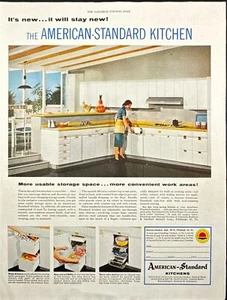 American Standard Kitchens Mid Century Modern Housewife Vintage Print Ad 1955 - Picture 1 of 5