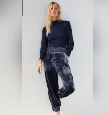 Pantalones de chándal Anthropologie Gloria azul terciopelo talla XS LEER falta corbata nuevos con etiquetas $128 Foto 1 de 4