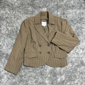 WALTER Women's 8 Brown Cropped Blazer Double Breasted Pinstriped Stretch - Picture 1 of 19