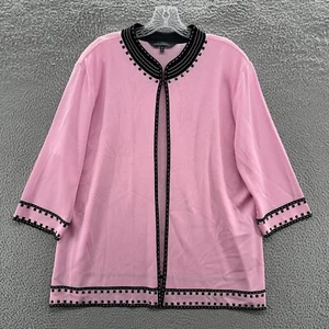 Ming Wang Cardigan Women Plus Size 1X Pink 3/4 Sleeve Knit Career Sweater Jacket - Picture 1 of 13