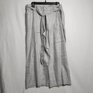 NYDJ Sz 12 Linen Blend Loose Fit Belted Pants Pinstripe Gray - Picture 1 of 10