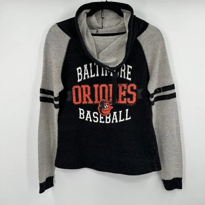 Baltimore Orioles Béisbol Capucha Cuello Sudadera con Capucha Mujer Pequeña Negra Gris Foto 1 de 4