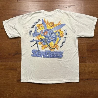 Camiseta De Colección US Navy Sea Bees Para Hombre L Blanca Manga Corta Militar De Colección Años 90 Foto 1 de 4
