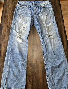 True Religion Jeans Size 36 Straight Flap Distressed Denim Pants - Picture 1 of 7