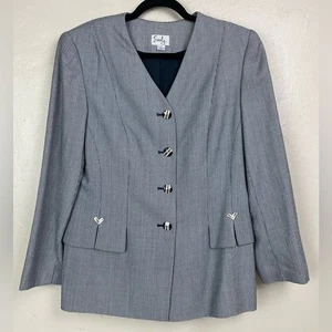 Vintage 90er Emily schwarz weiß Mini Karo Stil Blazer Gr. 14 gefüttert Schulterpolster - Bild 1 von 13