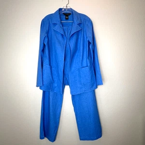 DIALOGUE Linen Blend Pant Suit Jacket Set Sz 8 Casual Open Front Elastic Waist - Picture 1 of 12
