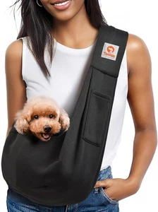 Small Dog Sling Carrier - Classic Pocket & Strap - for 3-10 Lbs Pets (Black) - Picture 1 of 12