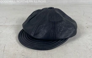 Vintage United Hatters Black Leather Newsboy Cap Hat Size S - Picture 1 of 4
