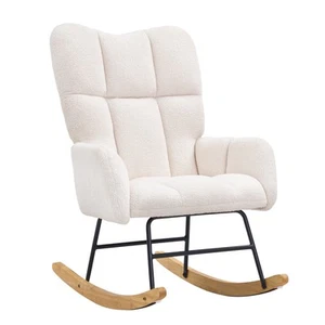 Nursery Rocking Chair 250 lbs Capacity Teddy Fabric Glider Rocker Chair - Picture 1 of 12
