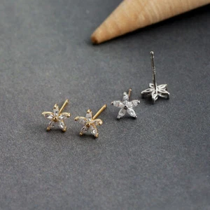 Aretes lindos de plata esterlina con circonita cúbica con flores para mujeres y niñas A4318 - Imagen 1 de 28