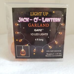 Halloween Light Up Garland Jack O Lantern 10 LED String Lights Battery Op New