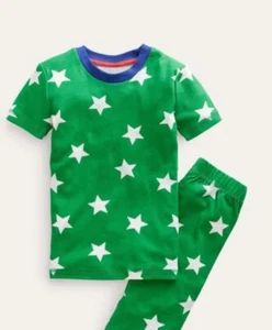 NWT 5 5T Mini Boden Green Shortie Pajamas w/ Navy Neck Trim White Star Pattern - Picture 1 of 3