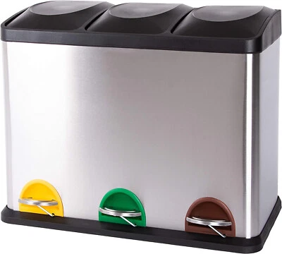 Mülleimer 3x15L Edelstahl Papierkorb Treteimer Abfalleimer Recycling 45L - Bild 1 von 4