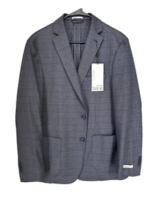 Bar III Sport Coat Mens Size 44R Blue Tan Plaid Slim Fit NWT $295 FLAW! - Picture 1 of 5