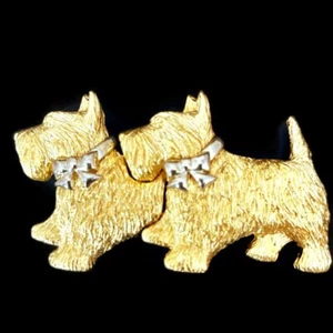 VTG Paquette Gold Tone Interlocking Belt Buckle Scottie Terrier Dog Pair w/flaw - Picture 1 of 15