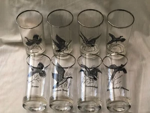 Set 8 Vintage Tumbler Glasses 60's Federal Glass Co.- Silver Rim, Game Waterfowl - Bild 1 von 9