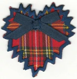 2" x 2" Christmas Holiday Plaid Heart Embroidery Patch - Picture 1 of 1