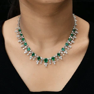 Collar de boda de diamantes H/SI esmeralda zambiana 20,91 Tcw joyería oro blanco de 18 k - Imagen 1 de 12