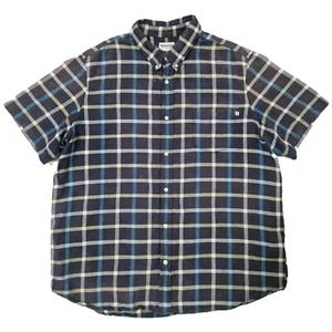 Timberland Short Sleeve Shirt Mens XXL 65% Linen Dark Blue Gingham Check *Flaws* - Picture 1 of 14
