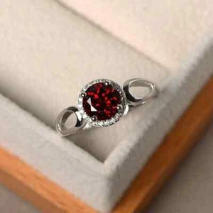 3.70 Ct Round Natural Garnet Diamond Bridal Ring 14K Solid White Gold Size ALL - Picture 1 of 5