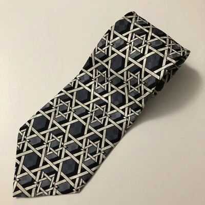 Via Condotti 男式 100% 真丝领带 意大利制造 几何灰色/白色/黑色 — 第 1/4 张图片