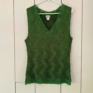 Top smanicato donna plissettato stropicciato vintage taglia XL verde smeraldo - Foto 1 di 7