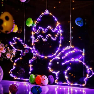 Easter Decorations Window Lights, 3 Pack Bunny Egg Shaped Easter Lights, Battery - Picture 1 of 12