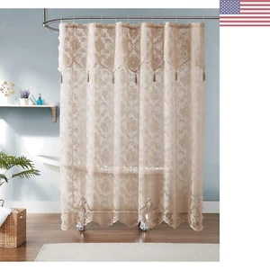 72" x 72" Spitze Duschvorhänge mit befestigtem Volant & Quasten. Spitzenstoff S... - Bild 1 von 4