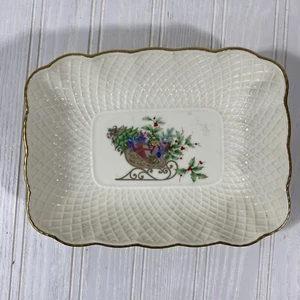 MIKASA Ivory Bone China Christmas Spirit B2098 oblong dish bowl Gold Edged Sled - Picture 1 of 7
