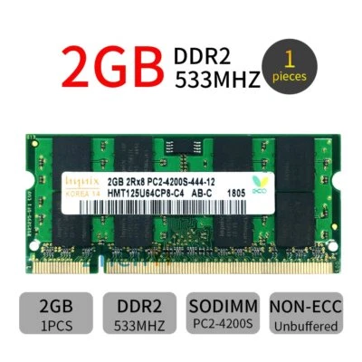 2GB / 1GB DDR2 533MHz PC2-4200S 200Pin 2Rx8 SODIMM Laptop Mémoire SDRAM Hynix FR - Imagen 1 de 4