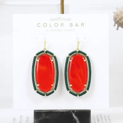 Brincos folheados a ouro Kendra Scott Elle verde com rosca vermelha ilusão novo sem etiquetas - Imagem 1 de 4