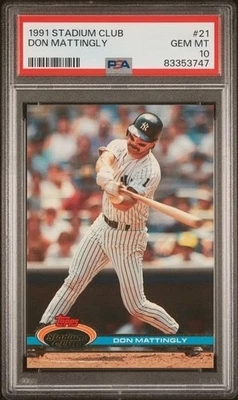 Tarjeta 1991 Topps Stadium Club #21 Don Mattingly PSA 10 New York Yankees Pop 97 Foto 1 de 2