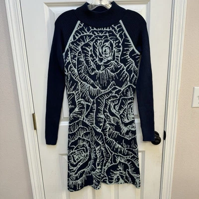 Title Nine Sebelius Sweater Midi Dress Mock Neck Merino Wool Floral Outdoors S - Image 1 of 4