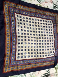VTG Yves Saint Laurent Hand Rolled Silk Navy Geometric 33” Square Scarf - Picture 1 of 6