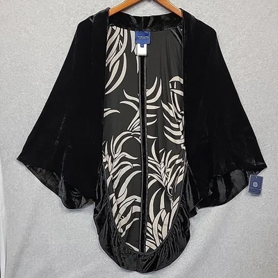 NUEVO CON ETIQUETAS Doncaster Collection Negro Formal Terciopelo Plumero Chaqueta Encogerse de hombros Mangas Kimono  Foto 1 de 4