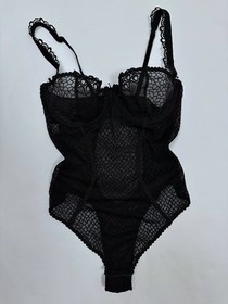 Aubade Women&rsquo;s Black Sheer Mesh Lace Bodysuit Made in France Size US 36 / EUR 80