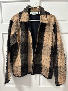 Island Scene Womens Tapestry Eyelash Jacket Large Brown Black Country Western - Picture 1 of 6