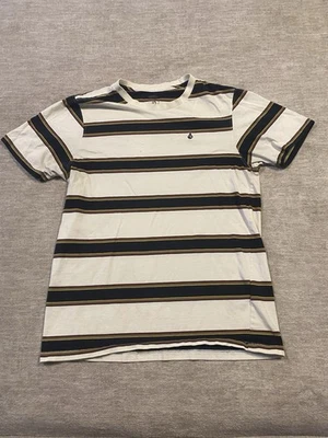 VINTAGE Y2K Volcom T-Shirt Black Tan Horizontal Stripe size M - Distressed - Image 1 of 4