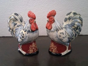 Vintage CIC Rooster Chicken Colorful Salt & Pepper Shaker Set 4.5" x 4" Large - Picture 1 of 11