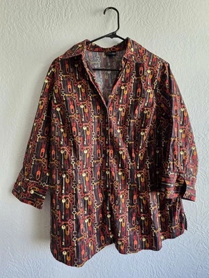 Camisa para mujer manga 3/4 abotonada funky estampado clave este quinta talla 1x Foto 1 de 4