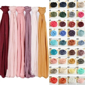 100 * 200cm Frauen Leinenschal Schals Schals Einfarbig Muslimische Hijab Wrap - Picture 1 of 48